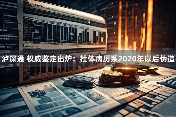 泸深通 权威鉴定出炉：杜体病历系2020年以后伪造
